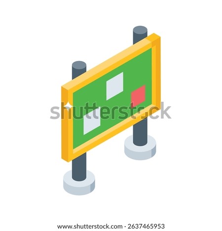 Visually engaging isometric icon of bulletin notice board
