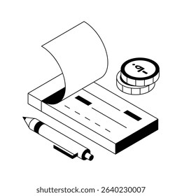 Visually engaging isometric icon of cheque payment paper