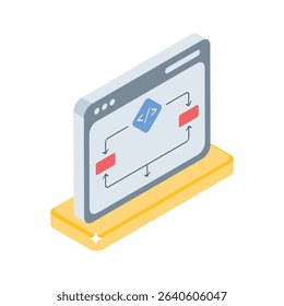 A visually engaging isometric icon of code algorithm flow