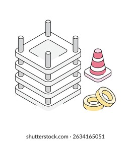 Un icono isométrico visualmente atractivo de la zona de construcción