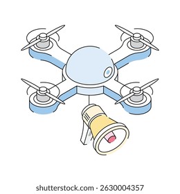 Un icono isométrico visualmente atractivo del marketing de drones