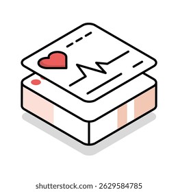 Un icono isométrico visualmente atractivo para la lectura de ecg