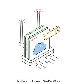 Visually engaging isometric icon showing internet device