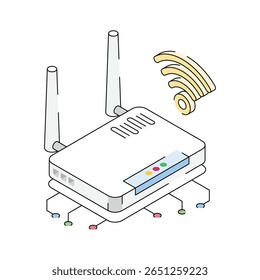 Ícone isométrico visualmente envolvente mostrando um dispositivo roteador de Internet