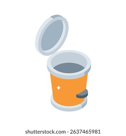 Visually engaging isometric icon of trash bin
