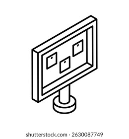 Icono de contorno isométrico visualmente atractivo del tablero de anuncios