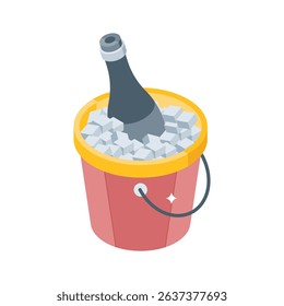 Visually engaging isometric style icon of champagne bucket chilling