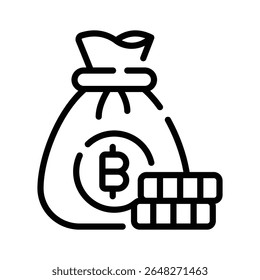 Ícone linear visualmente envolvente de saco de dinheiro bitcoin