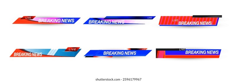 Visually engaging news banner designs for live breaking news reports featuring vibrant colors and dynamic layouts