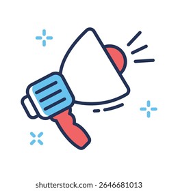 Un icono de contorno visualmente atractivo del megáfono que anuncia en voz alta