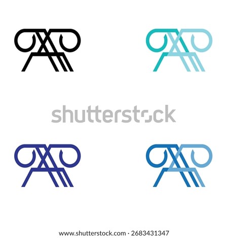 A visually engaging set of four abstract emblems arranged in a 2x2 grid.