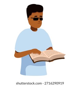 Hombre negro con discapacidad visual que lee el libro del braille con las gafas de sol