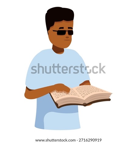 Visually impaired black man reading braille book with sunglasses