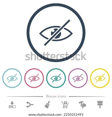 Visually impaired flat color icons in round outlines. 6 bonus icons included.