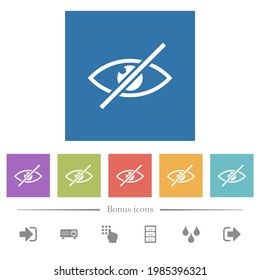Visually impaired flat white icons in square backgrounds. 6 bonus icons included.