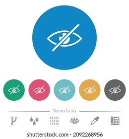 Visually impaired flat white icons on round color backgrounds. 6 bonus icons included.