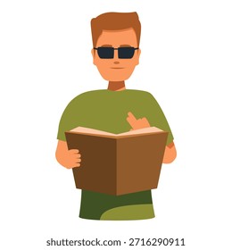 Hombre con discapacidad visual que lee el libro en braille con su dedo índice