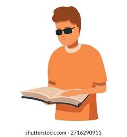 Sehbehinderter Mann, der Braille-Schrift liest, Literatur und Wissen genießt