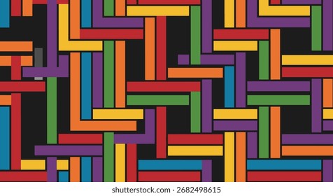 A visually interesting abstract background composed of colorful interwoven geometric shapes and lines.