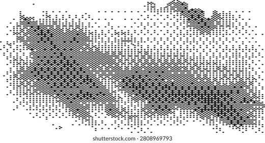 A visually intriguing abstract pixelated pattern, composed of numerous small dots in different shades of gray and black, creating a textured and dynamic visual effect.