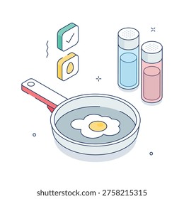 A visually pleasing isometric illustration of fried egg dish