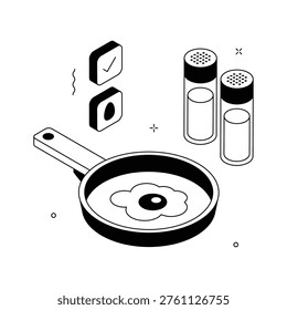 A visually pleasing isometric illustration of fried egg dish