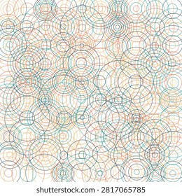 A visually rich and complex pattern formed by countless overlapping outline circles in various sizes and colors, creating an intricate web of rings and a sense of depth and dynamic motion.