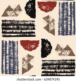 Visually similar to a batic, the painted scarf. Vector Indonesian. Seamless pattern. Watercolor indigo endless backdrop.Tribal art print in memphis style.Boho pattern. Ethnic.Batik tiling background.