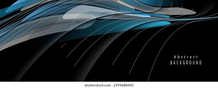 A visually striking abstract art piece featuring flowing waves in dark and blue tones