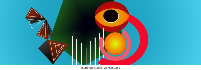 A visually striking abstract composition featuring bold geometric shapes in vibrant color. The interplay of lines, circles, and triangles creates a dynamic and eye-catching design. Perfect for modern 