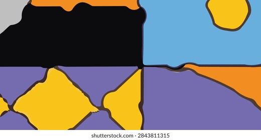 A visually striking abstract composition featuring bold geometric shapes and a dynamic interplay of contrasting colors.