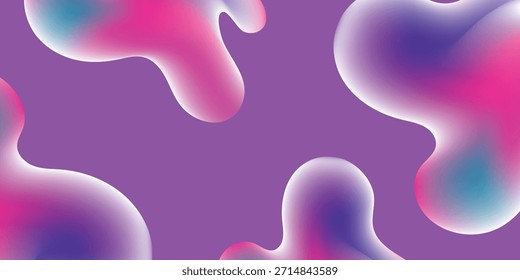 Un diseño abstracto visualmente llamativo con Formas amorfas, fluidas con una textura suave y brillante. Las Formas exhiben un gradiente vibrante de colores rosa, púrpura y verde azulado, creando una estética dinámica y moderna.