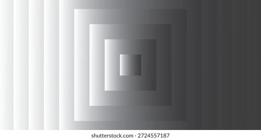 Un diseño abstracto visualmente llamativo que presenta una serie de cuadrados anidados entre sí, creando un efecto similar a un túnel con un degradado suave de gris claro a gris oscuro.