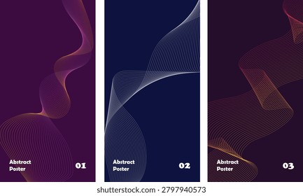 A visually striking abstract design featuring graceful, intertwined purple and orange wavy lines against a deep dark background, ideal for contemporary art and digital aesthetics.