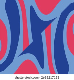 A visually striking abstract geometric pattern featuring flowing organic shapes in bold blues and vibrant pinks creating a dynamic and energetic composition perfect for modern design applications.