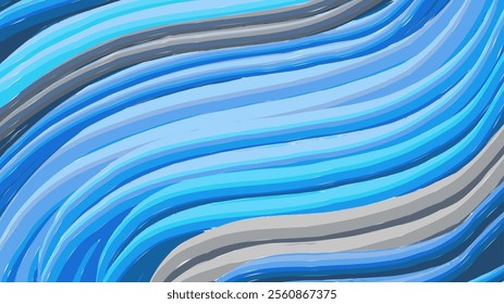 A visually striking abstract illustration showcasing layered blue waves with varying shades of blue and gray in a smooth gradient design, suitable for background, web design, or digital media projects