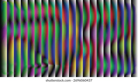 Uma imagem abstrata visualmente impressionante com listras verticais vibrantes e onduladas com uma estética psicodélica distorcida.
