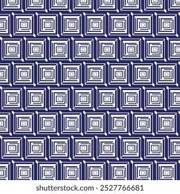 A visually striking abstract pattern featuring a repeating motif of overlapping blue squares. The minimalist design creates a sense of depth and dimension