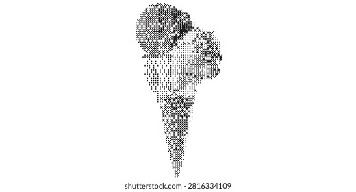 A visually striking abstract representation of an ice cream cone, meticulously crafted from a multitude of small, interconnected geometric shapes, creating a complex and textured appearance against a.