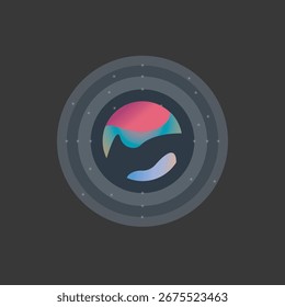 A visually striking abstract vector featuring a central dark orb containing fluid, gradient-filled organic shapes.