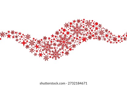 A visually striking arrangement of numerous red and brown snowflakes forming a wavy pattern against a plain white backdrop