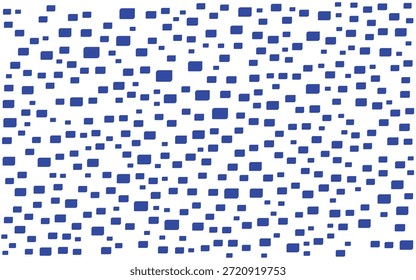 Um arranjo visualmente impressionante de pequenos quadrados azuis e pretos espalhados por uma superfície branca, criando um padrão dinâmico