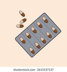 A visually striking blister pack containing beige and brown capsules, ideal for illustrating health, wellness, and pharmaceutical topics in various projects.
