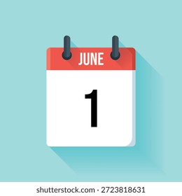Un gráfico de calendario visualmente llamativo que muestra el primer día de junio en un estilo plano.