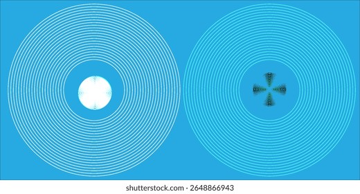 A visually striking dual-circle pattern featuring vibrant contrasting gradients, creating a dynamic and symmetrical abstract composition