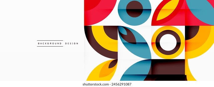 A visually striking geometric pattern featuring circles and squares in electric blue on a white background, showcasing symmetry and bold graphics in visual arts