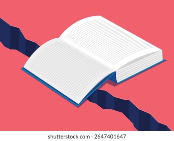 A visually striking illustration of an open book bridging a gap or divide, with a striking contrast. The image conveys themes of knowledge and overcoming obstacles.