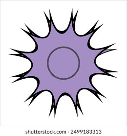 A visually striking purple sun featuring a prominent circle right in the center against a pure white background that beautifully contrasts