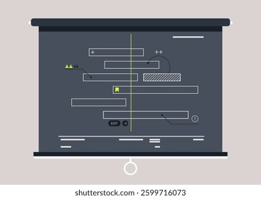 A visually striking scheme displayed on a blackboard captures intricate connections and processes, highlighting collaborative thinking during an inspiring educational moment in a busy learning space