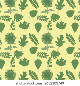 A visually striking seamless pattern featuring a variety of autumn leaves in rich shades of brown and terracotta, set against a sophisticated deep blue background.